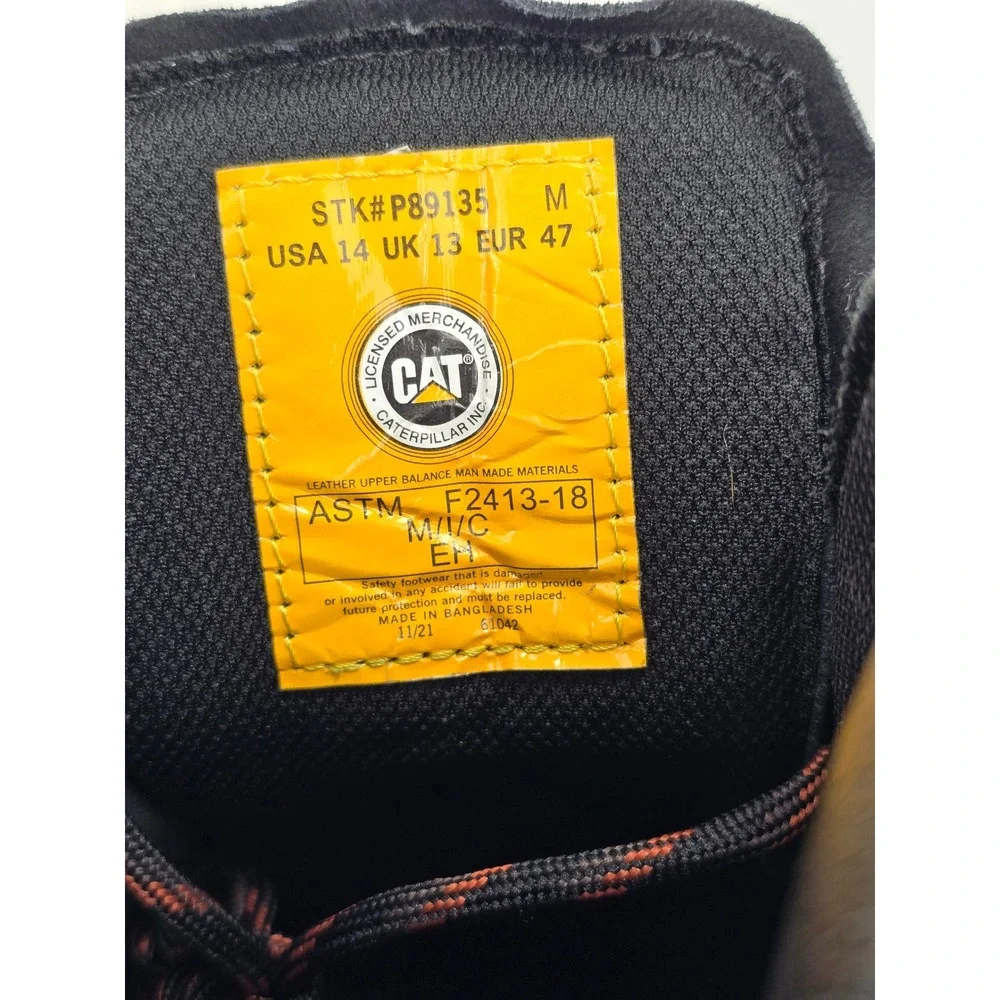 Caterpillar Second Shift Steel Toe Work Boots Mens 14 Black Leather - Good